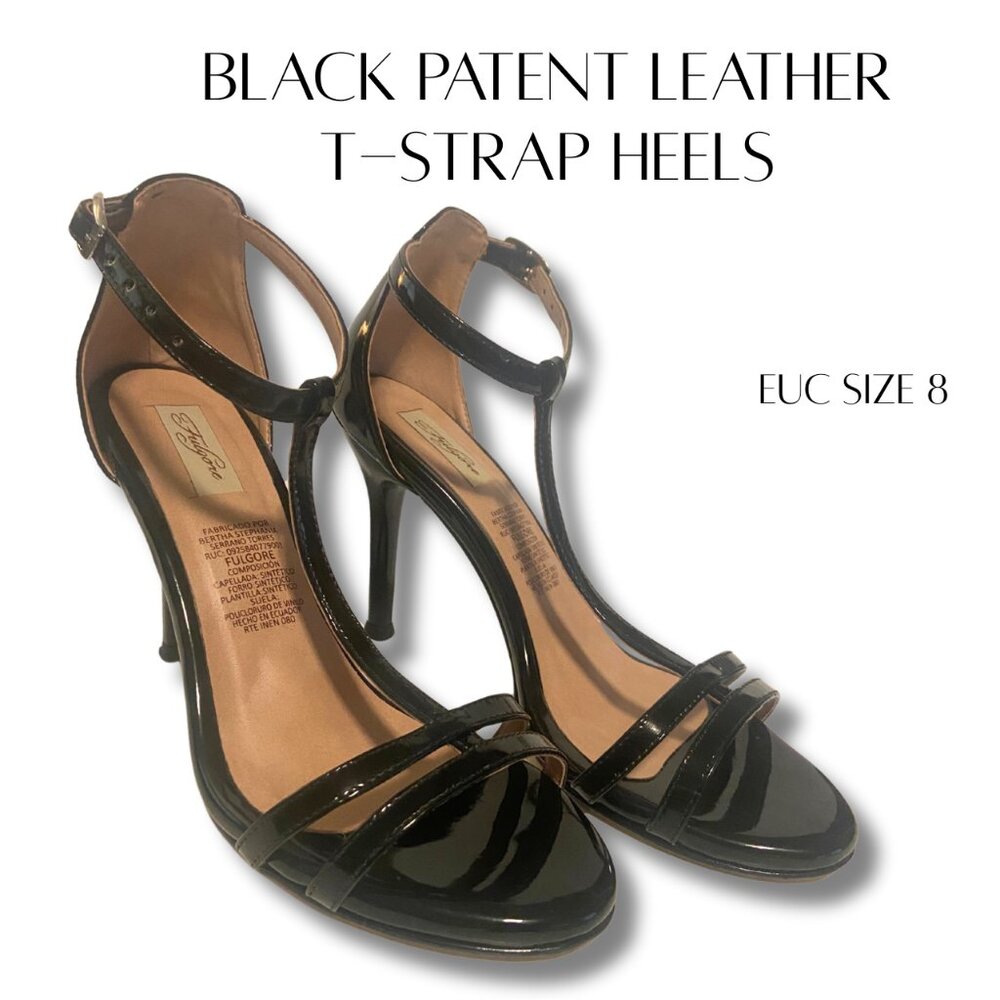 EUC US 8 Black Patent T-Strap Heels